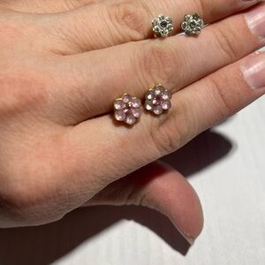 Pink and Silver Flower Stud Earrings